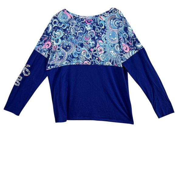 Lilly Pulitzer Finn Top Womens Blue Pima Cotton Modal LS Boat Neck Size XL - Picture 2 of 13